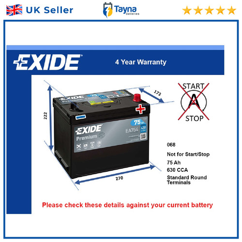 Car battery ea754 exide 068 - battery,